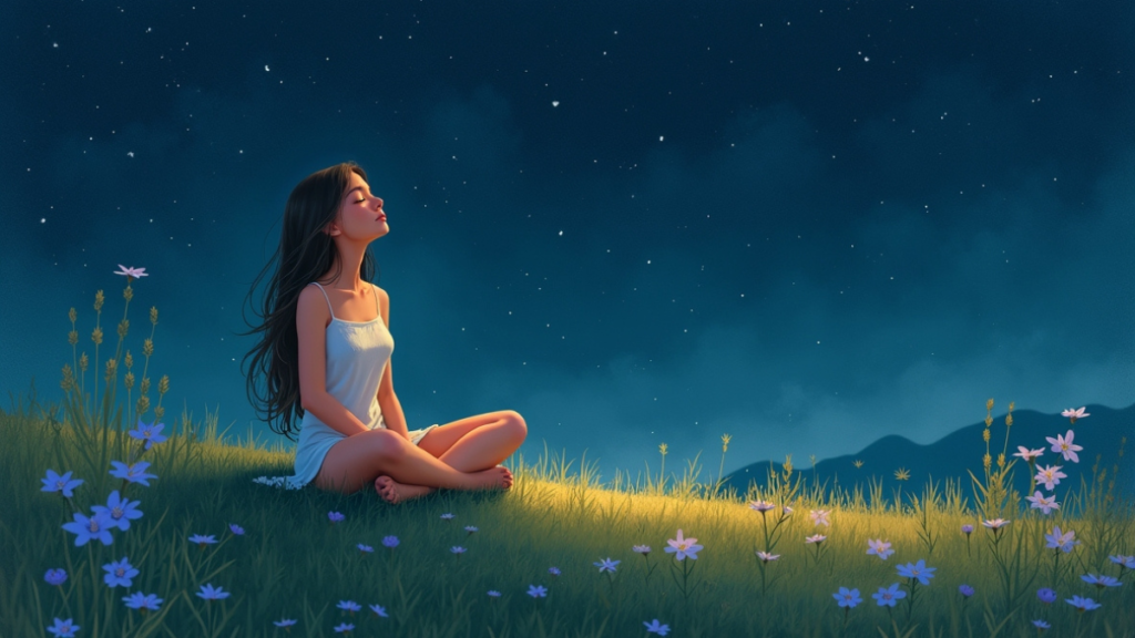 A girl looking at the stars in peace